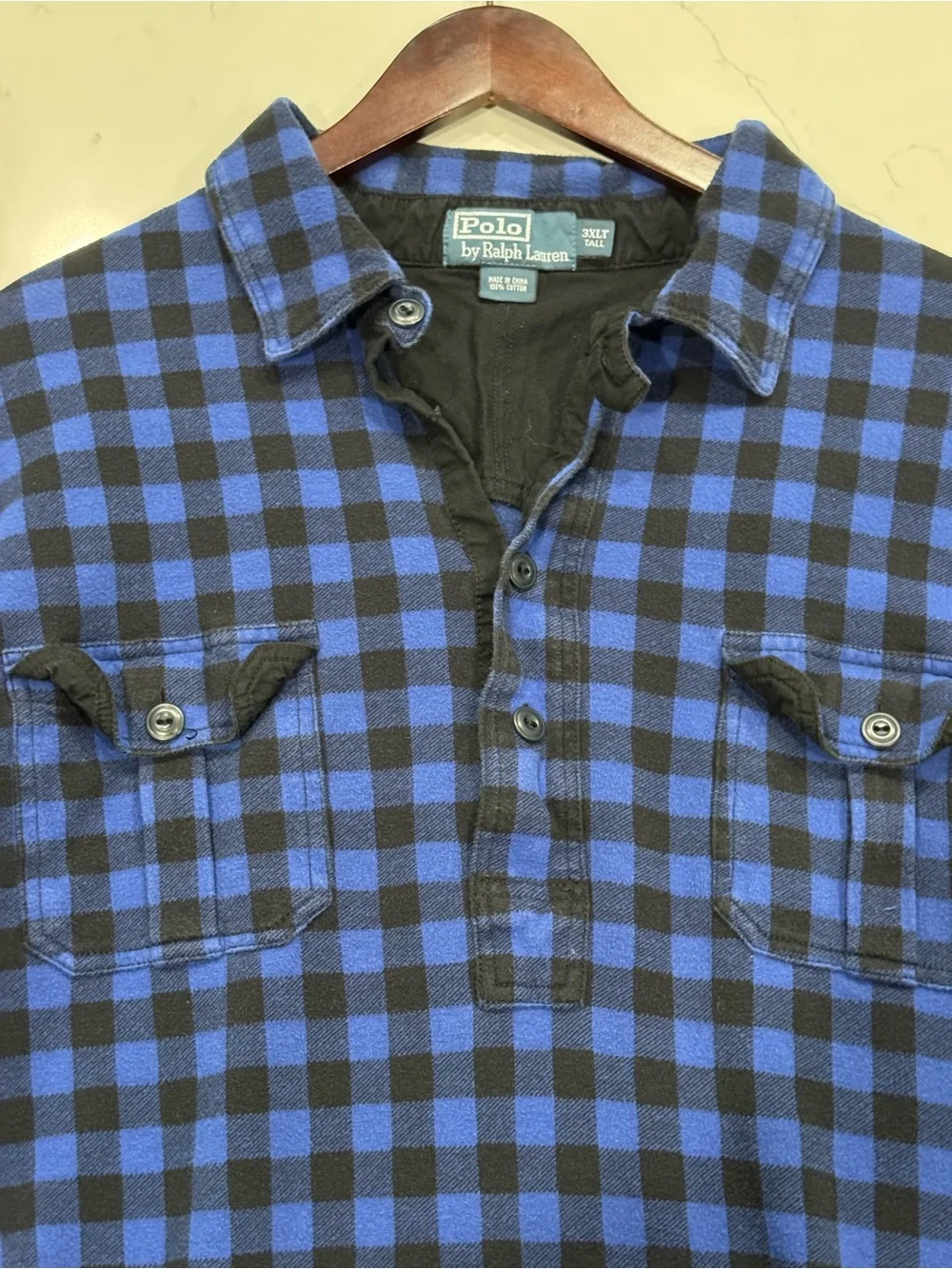 Vintage Polo Ralph Lauren Half Button Flannel Pullover Blue Plaid Mens Size 3XLT